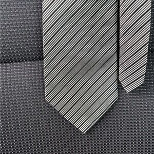 Ralph Lauren Black and White Diagonal Repp Striped Tie